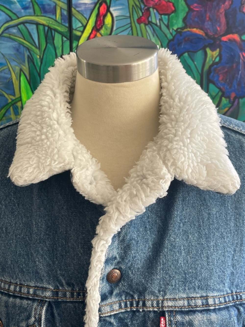 $49 SALE Vintage Levi's Blue Denim Sherpa Lined Trucker Jacket Rare 1970s Unisex - Picture 3 of 11